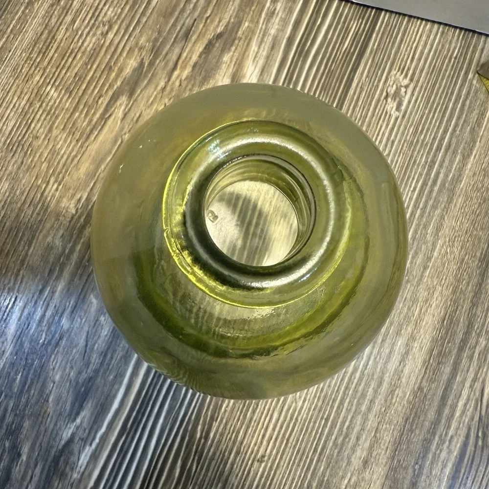 Green Glass Vase With Leaf Etching‎ Stunning